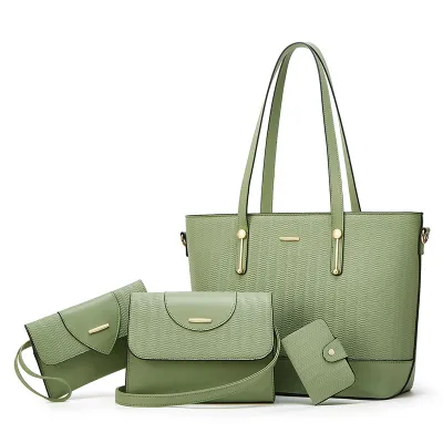 Women Fashion Casual Solid Color Large Capacity PU Leather Shoulder Bag Four-Piece Set