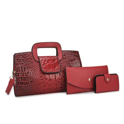 Women Fashion Casual Crocodile Pattern Handbag Three-Piece Bag Set