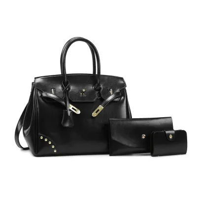 Women Fashion Casual Solid Color Handbag Three-Piece Bag Set