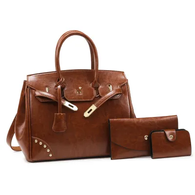 Women Fashion Casual Solid Color Handbag Three-Piece Bag Set