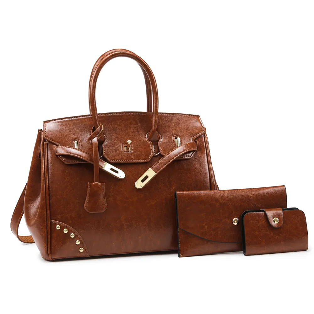 Women Fashion Casual Solid Color Handbag Three-Piece Bag Set