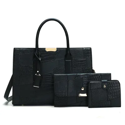 Women Fashion Casual Solid Color Embossed PU Handbag Mother-and-Child Bag Set