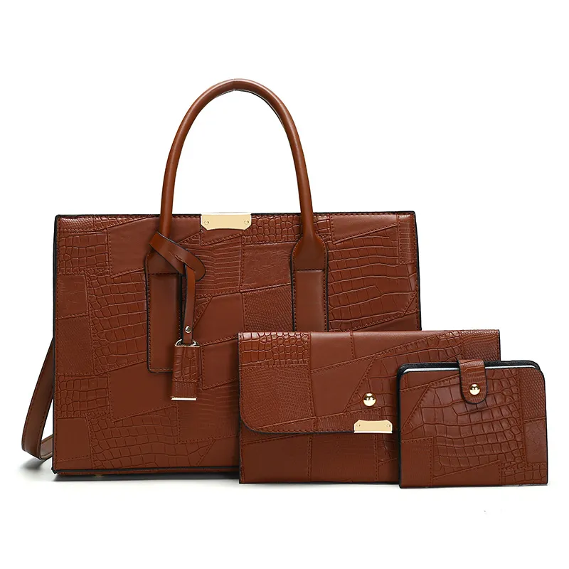 Women Fashion Casual Solid Color Embossed PU Handbag Mother-and-Child Bag Set