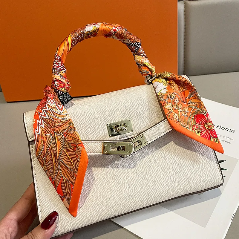 Women Fashion Retro Printed Long Thin Bag Silk Scarf