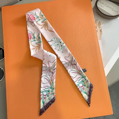 Women Fashion Casual Printed Long Thin Bag Silk Scarf