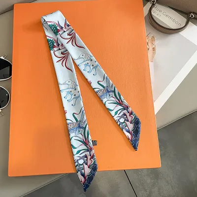 Women Fashion Casual Printed Long Thin Bag Silk Scarf