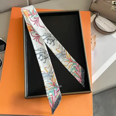 Women Fashion Casual Printed Long Thin Bag Silk Scarf