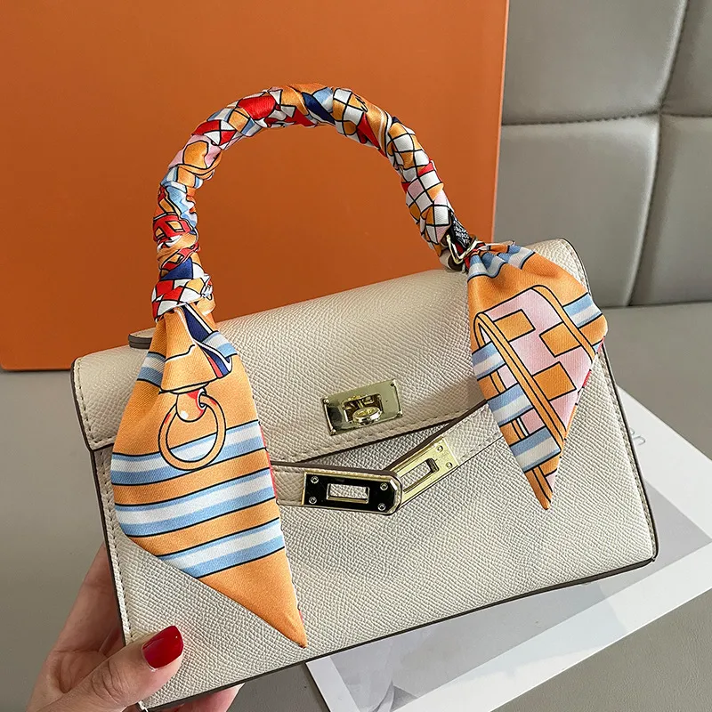 Women Fashion Casual Plaid Printed Thin Narrow Bag Silk Scarf