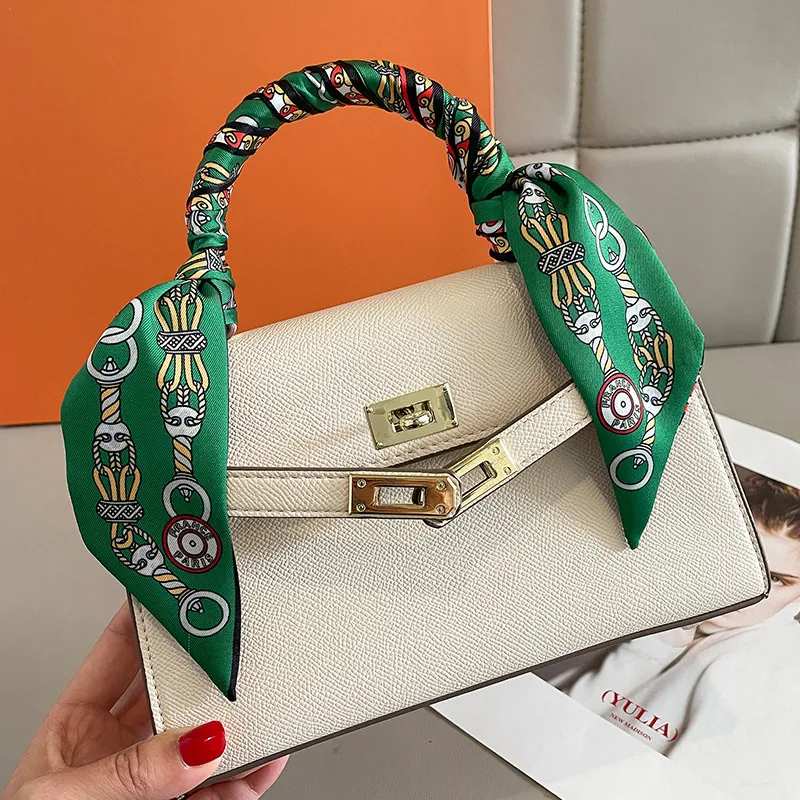 Women Fashion Retro Buckle Printed Thin Narrow Long Bag Silk Scarf