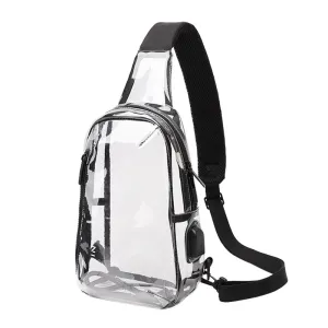 Men Fashion PVC Waterproof USB Charging Chest Clear Bag 8 Inches