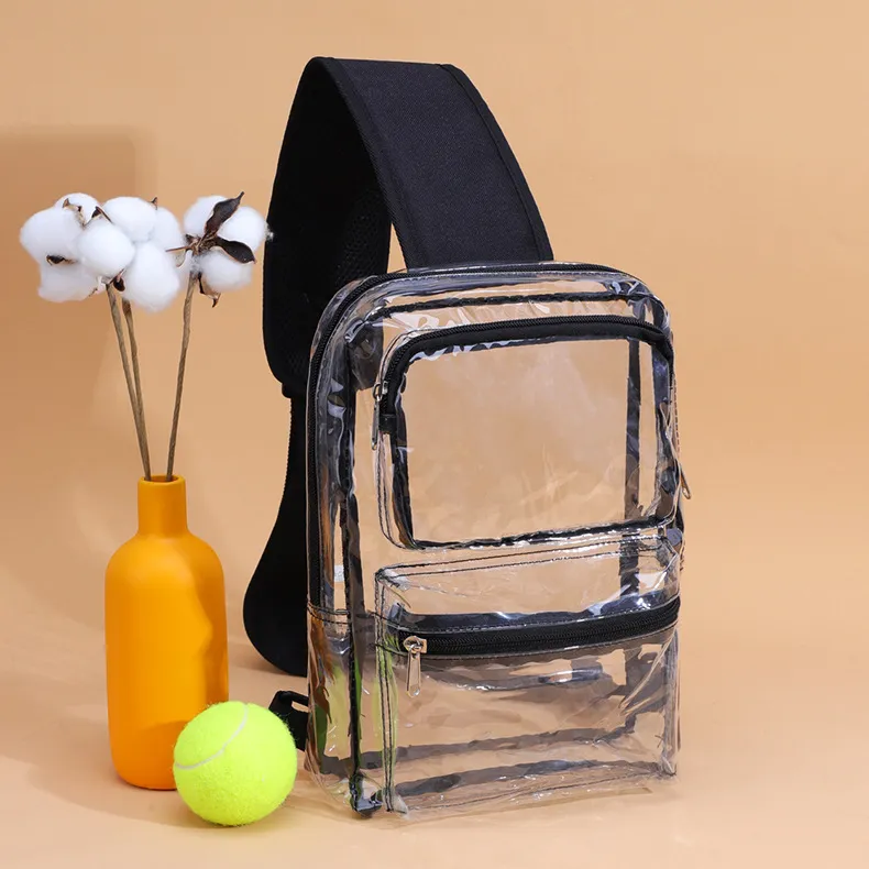 Men Fashion Casual PVC Waterproof Clear Chest Bag Large Capacity 8 Inch Laptop 20x6x26cm