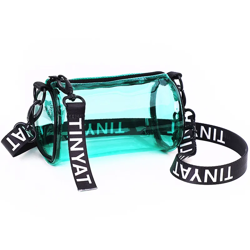 Women Fashion Waterproof PVC Jelly Clear Crossbody Bag Cylinder Transparent