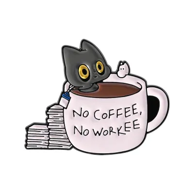 Fashion Cute Cartoon English Letter Slogan Coffee Cat Frog Office Brooch