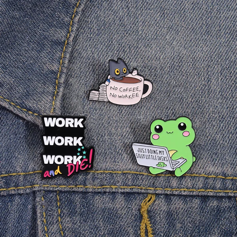 Fashion Cute Cartoon English Letter Slogan Coffee Cat Frog Office Brooch