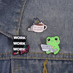 Fashion Cute Cartoon English Letter Slogan Coffee Cat Frog Office Brooch
