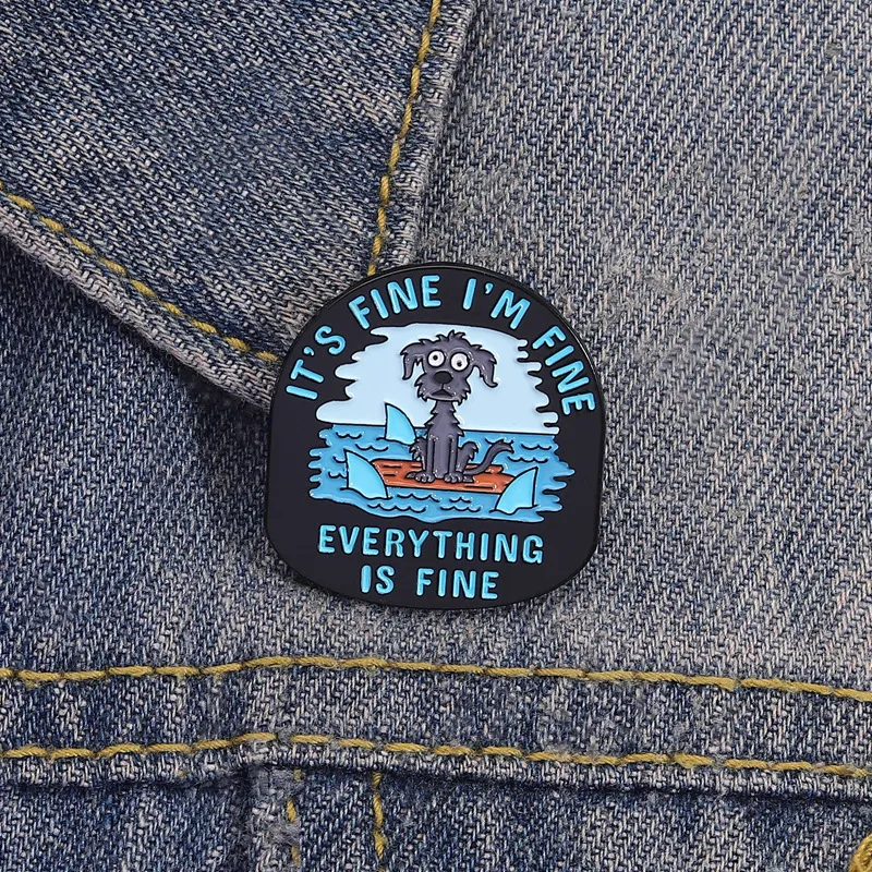 Fashion Cartoon Geometric Quotations Black Dog Slogan Unisex Alloy Brooch
