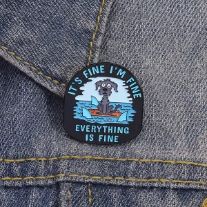 Fashion Cartoon Geometric Quotations Black Dog Slogan Unisex Alloy Brooch