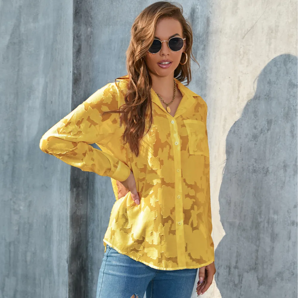 Women Loose Casual Chiffon Long Sleeve Shirt