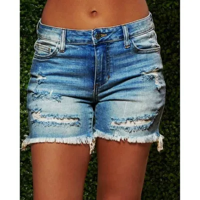 Summer Women Fashionable Ripped Denim Shorts