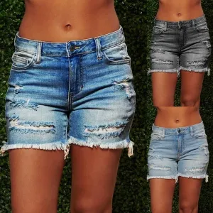 Summer Women Fashionable Ripped Denim Shorts