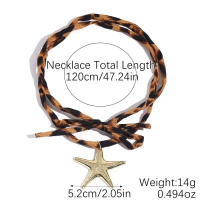 Women Fashion Creative Fabric Leopard Silk Scarf Geometric Pendant Necklace