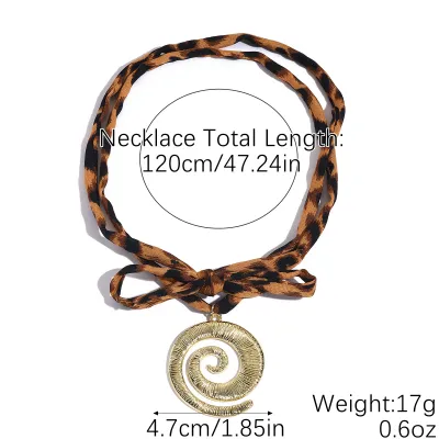 Women Fashion Creative Fabric Leopard Silk Scarf Geometric Pendant Necklace