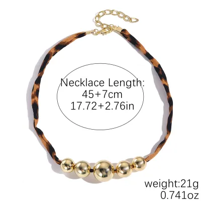 Women Fashion Creative Fabric Leopard Silk Scarf Geometric Pendant Necklace