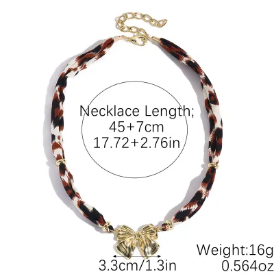 Women Fashion Creative Fabric Leopard Silk Scarf Geometric Pendant Necklace