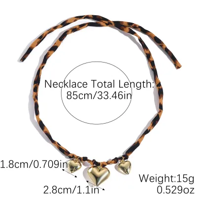 Women Fashion Creative Fabric Leopard Silk Scarf Geometric Pendant Necklace