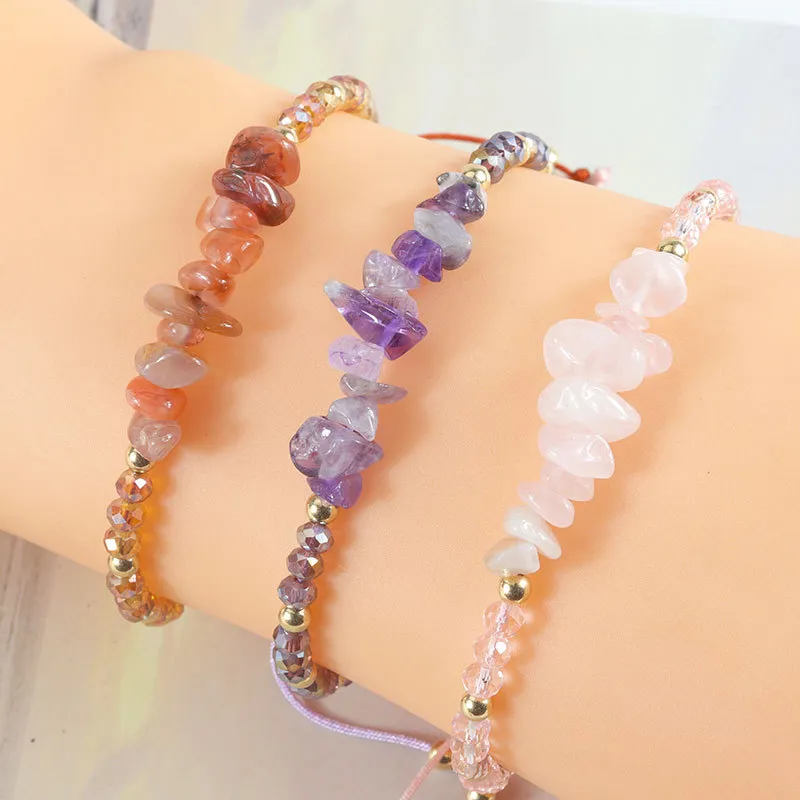Women's Ethnic Geometric Natural Crystal Gravel Adjustable Bracelet