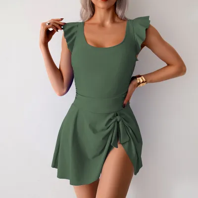 Women Fashion Casual Solid Color One-Piece Swimsuit