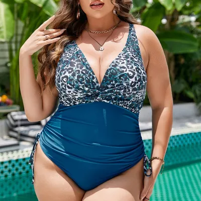 Women Fashion Sexy Plus Size Leopard Printed One-Piece Swimsuit