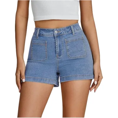 Women Fashion Casual Summer High Stretch High Waist Denim Shorts