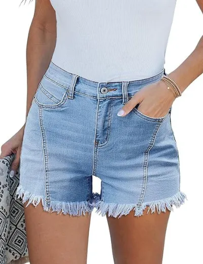 Women Fashion Simple Summer High Waist Denim Shorts