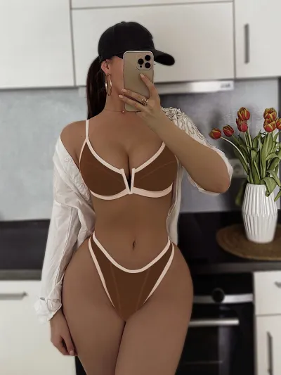 Women Fashion Sexy Color Block Bikini Swimsuit