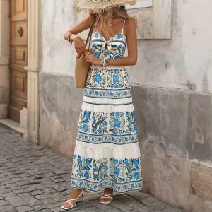 Women Fashion Casual Summer Boho Vacation Ethnic Print Sleeveless Dress