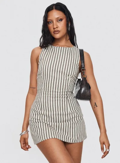 Women Fashion Casual Summer Stripe Round Neck Sleeveless Dress