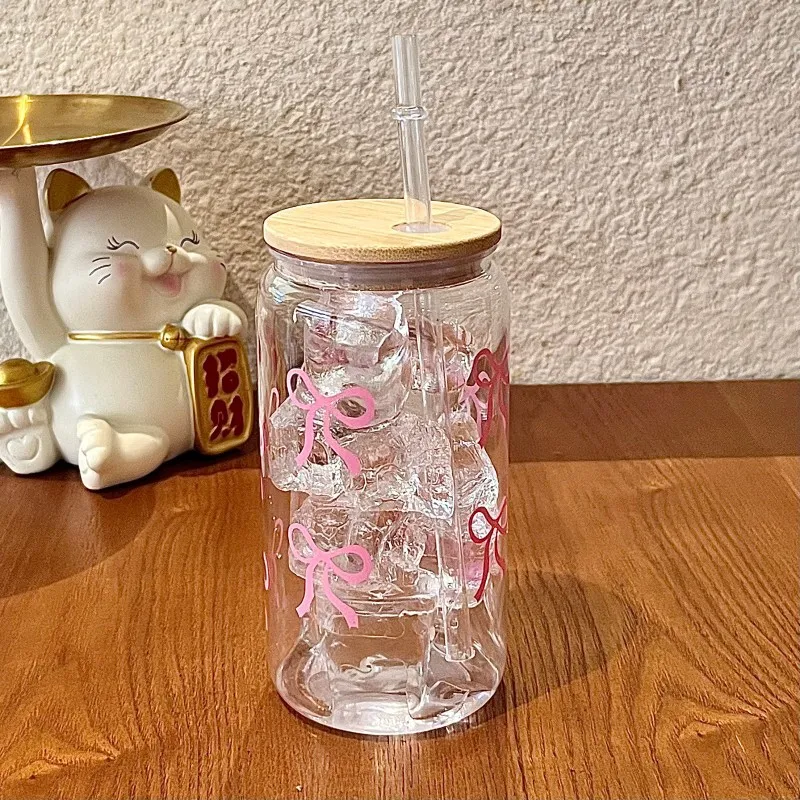 Fashion Bowknot Plastic Water Cup with Straw for Home Kitchen