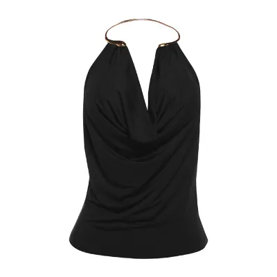 Summer Women Fashion Solid Color Halter Cowl Neck Tanks