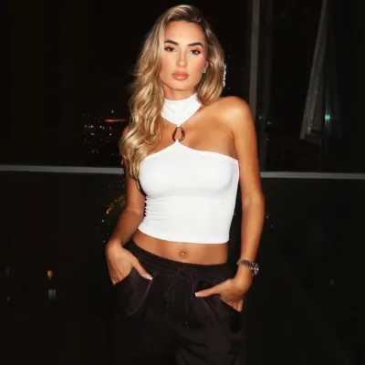 Summer Women Fashion Solid Color High Neck Halter Crop Top