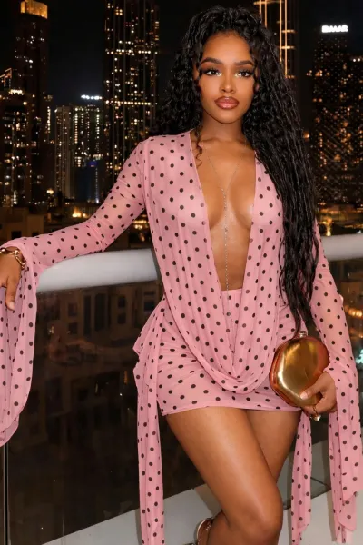 Summer Women Sexy Polka Dot Print Cowl Neck Dress