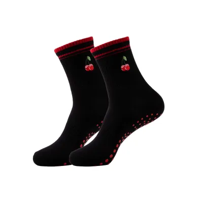 Women Yoga Socks Cherry Embroidered Lemon Bread Pilates Socks Dispensing Sports