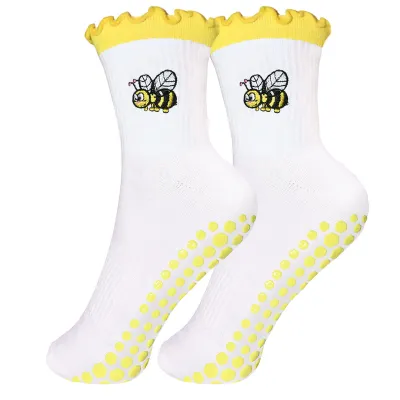 Women Yoga Socks Cherry Embroidered Lemon Bread Pilates Socks Dispensing Sports
