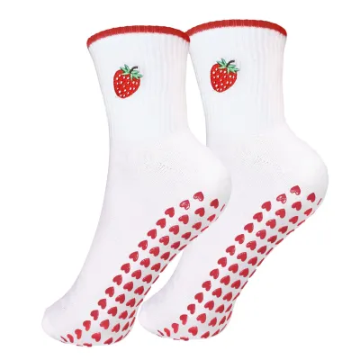 Women Yoga Socks Cherry Embroidered Lemon Bread Pilates Socks Dispensing Sports