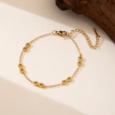 Women's Fashion Simple Gold-Plated Smooth Infinity Chain Bracelet