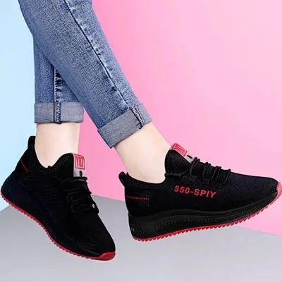 Women Fashion Casual Printed Lace-Up Canvas Wedge Sneakers