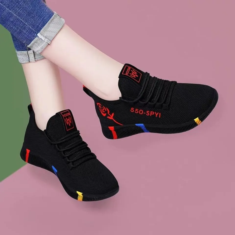 Women Fashion Casual Printed Lace-Up Canvas Wedge Sneakers