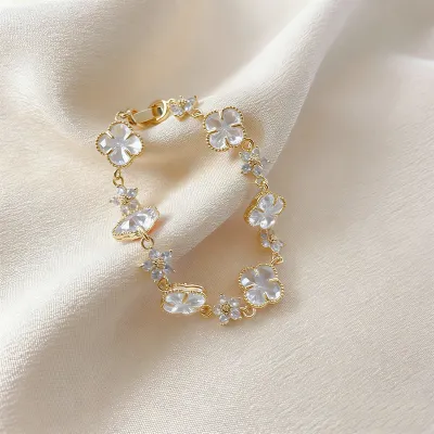 Women Fashion Double-Sided Zircon Four-Leaf Clover Bracelet