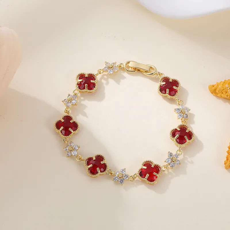 Women Fashion Double-Sided Zircon Four-Leaf Clover Bracelet