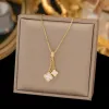 [8278] Sparkling Black Clover Necklace [Gold]]